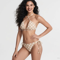 Bikini violet sur mesure tailles XXS - XXXXL avec pois blancs, maillot de bain sexy à découpes croisées dos nu deux pièces pour femme, faible MOQ