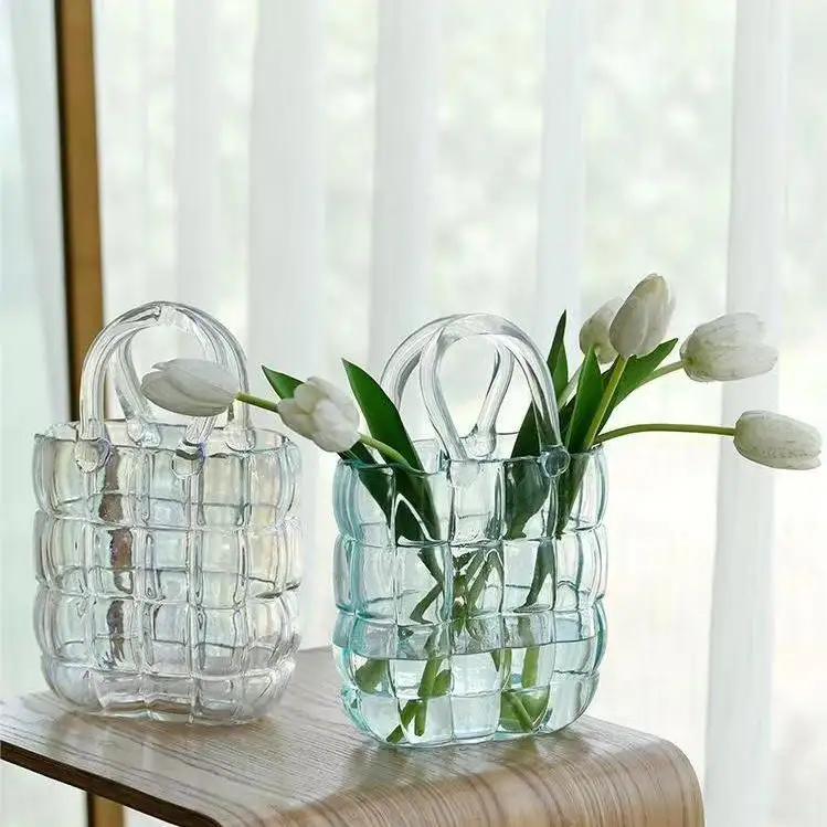 Квадратная дизайнерская стеклянная ваза для сумочки, модная гидропонная ваза со свежими цветами, Настольная Ваза, оптовая продажа