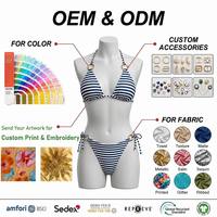 Conjunto de Bikini a Rayas con Cordones para Mujer, Fabricante de Trajes de Baño, Venta al por Mayor, Ecológico, con Logotipo Personalizado, Abalorios de Metal