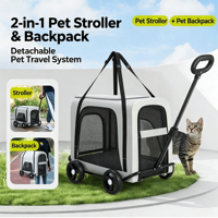 Chariot pliable pour animaux de compagnie (chiens et chats) – Chariot de voyage portable avec sangle et design pousser-tirer