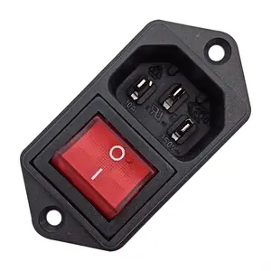 Hot selling 3 Pin IEC320 C14 Inlet Module Switch Male Power Socket 10A 250V with red switch for Lab Equipment Medical Devices