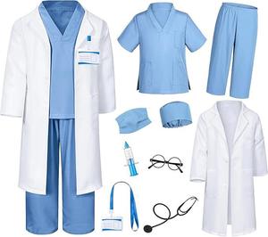 Costume d'Halloween amusant pour garçons et filles, costume de médecin ou d'infirmière pour enfant, haut à col en V, pantalon, <span class=keywords><strong>accessoires</strong></span>, uniforme médical chirurgical - Product Image 5