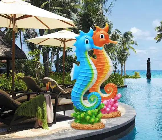 Mar serie tema Parque Jardín de dibujos animados animal vida tamaño al aire libre de fibra de vidrio de caballito de mar escultura
