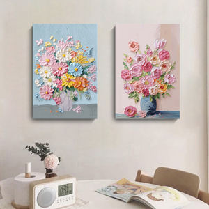 Bellissimi Fiori 3D Astratti, Decorazione Murale su Tela Dipinta a Mano, Quadro Decorativo per Stanza con Cornice in Legno, Arte su Tela da Appendere - Product Image 1