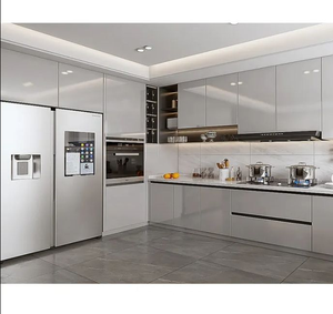 <span class=keywords><strong>Cocina</strong></span> Abierta <span class=keywords><strong>de</strong></span> Lujo Minimalista: Gabinetes en Tonos Neutros, Estanterías Abiertas Retroiluminadas, Isla, Espacio <span class=keywords><strong>de</strong></span> Comedor Integrado con Iluminación - Product Image 4