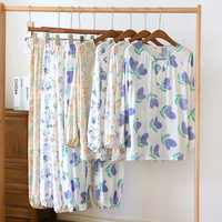 Nouvel ensemble pyjama d'été pour femme, imprimé, doux et mignon, coupe ample, manches longues et pantalon long, deux pièces, effet rajeunissant