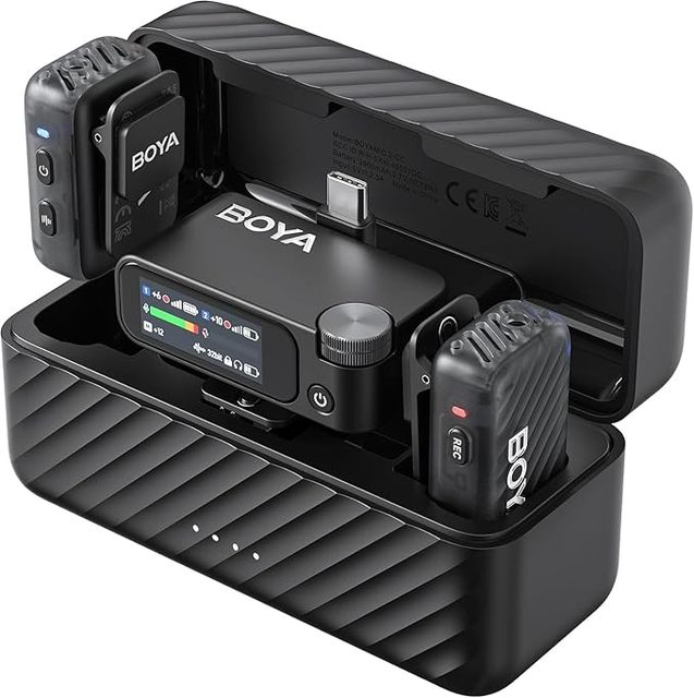 BOYA BOYAMIC 2 Wireless Microphones for iPhone 15-16/Android/PC/Camera, AI Noise Cancellation, 32-bit Float Internal Recording