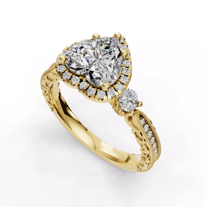 Anillo de compromiso de oro de 14 quilates con diamante cultivado en laboratorio con corte en forma de corazón, detalles intrincados de filigrana, piedra lateral, elegante halo, certificado IGI, joyería. - Product Image 2