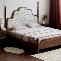 Lit à baldaquin en bois massif de style campagne française, lit king size luxueux avec revêtement floral, sur mesure