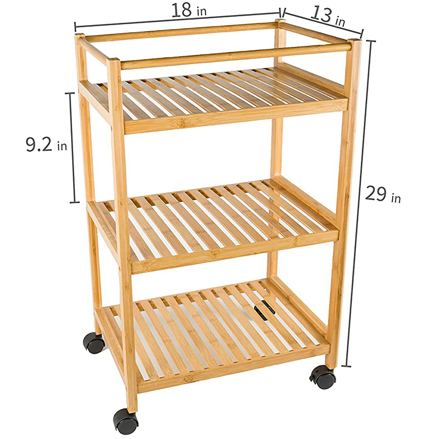 Бамбуковая Кухонная Тележка для хранения с 2 ящиками и полками