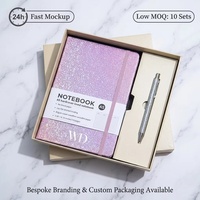 Ensemble cadeau de carnet A5 pailleté avec logo personnalisé, journal scintillant, stylo, ensemble de papeterie pour l'école, cadeaux promotionnels d'entreprise, cadeau pour les enseignants