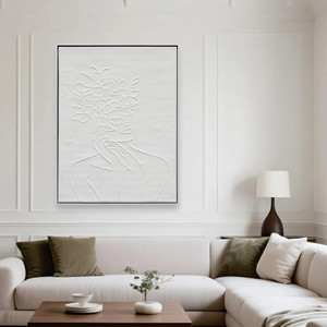 Arte Mural en Relieve Texturizado, Silueta de Dama Floral Blanca, Pinturas de Naturaleza Muerta Pintadas a Mano con Borde Plateado - Product Image 2