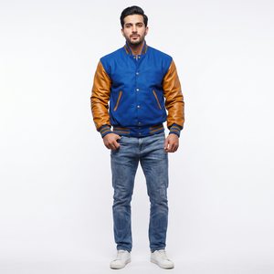 Vestes de baseball décontractées pour hommes en polaire, coupe ajustée, manches longues, col montant en coton (Vert Moyen) - Product Image 1