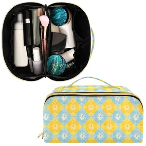 Fashion Flower Custom Print <b>Large</b> Wide-open Toiletry <b>Bag</b> Makeup Organizer Travel Women <b>Cosmetic</b> <b>Bag</b> with Golden Zipper - Product Image 2