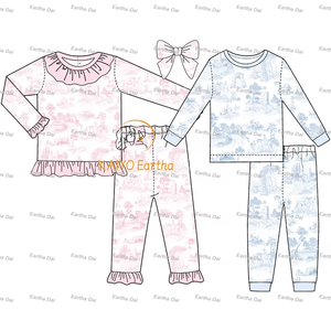 Printemps 2025 pyjamas personnalisés Pater Pan col vêtements pour enfants garçon pyjamas ensemble Pâques enfants filles pyjamas ensembles - Product Image 2