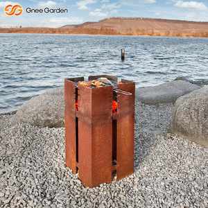 Parrilla de barbacoa de pozo de fuego de leña de acero Corten moderna independiente con acabado resistente al óxido para cocinar al aire libre - Product Image 3