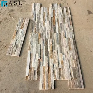 Tiras de revestimiento pelado de piedra Natural para pared, piedra decorativa 3D dorada, amarilla o Beige o crema, piedras apiladas de cemento