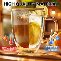 Verre à double paroi isolé 350 ml 12 oz avec une grande poignée facile à saisir en verre borosilicate pour les tasses à latte, cappuccino et café