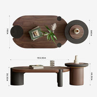 Ensemble de tables basses modernes et durables en deux tons, 2 pièces, écologiques, avec plateau ovale en noyer et pieds cylindriques pour tables d'appoint de salon