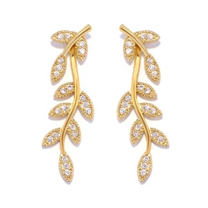 RAKOL EP2577 2022 New Design 18k Gold Plated Leaf Bride Wedding Zircon Crystal Inlaid Earrings for Women - Product Image 1