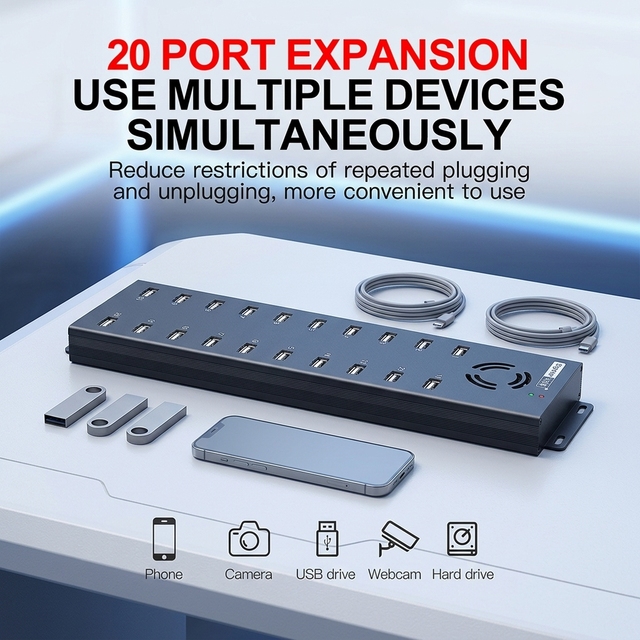 Sipolar 20 Port USB 2.0 Sync Charging Hub 120W Desktop Bulk Phone Charger Station Docking Station for Tablets Phones