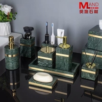 Vente directe d'usine ensemble de toilette en pierre de marbre bouteille de savon pour les mains rince-bouche tasse support de toilette produits de salle de bain