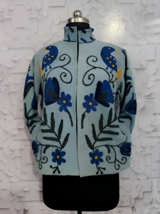Premium Handcrafted Quilted 100% Cotton <b>Kantha</b> <b>Jacket</b> Beautiful Bird Floral Embroidery Windproof Reversible Ladies Winter Coat - Product Image 3