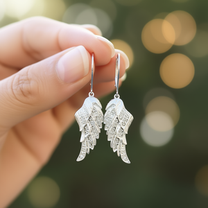 Pendientes de Oro Blanco E2627 con Alas de Ángel, Cristales y Diamantes de Imitación, Joyería de Moda para Mujer, Regalo Cristiano, Estilo Romántico - Product Image 2