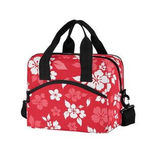 Sac à déjeuner isotherme personnalisé en tissu Oxford, capacité 10L, imprimé hibiscus, sac isotherme portable, imperméable, avec bandoulière - Product Image 1