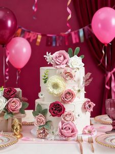 Caja de <span class=keywords><strong>Flores</strong></span> Artificiales, Rosas de Seda Blancas y Rosas, con Tallos, para Ramos de Novia, Arreglos Florales, Decoración del Hogar - Product Image 4