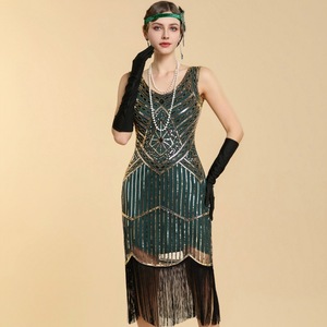 <span class=keywords><strong>Robe</strong></span> de soirée <span class=keywords><strong>vintage</strong></span> Gatsby <span class=keywords><strong>1920</strong></span>, taille plus, col rond, à franges, pour femme - Product Image 3