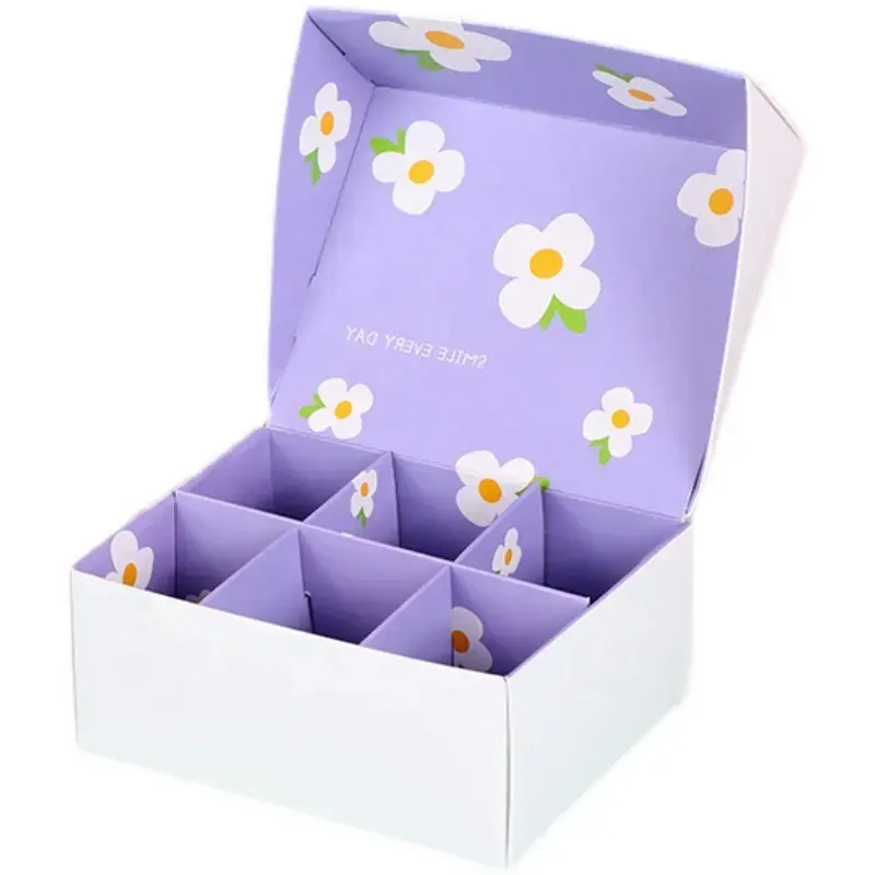 Ins Französisch Macaron Verpackungs boxen lila Blumen bedruckte Bäckerei Cupcake Boxen mit Trennwänden