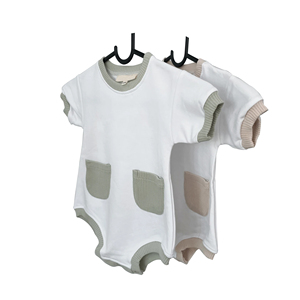 Combinaison à manches longues en coton doux pour bébé, en tissu French Terry, avec poches côtelées - Product Image 1