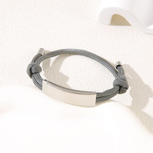 Pulsera de cuerda de Milán con logotipo personalizado con abalorio de acero inoxidable Pulsera trenzada de cuerda ajustable personalizada Pulsera de la amistad - Product Image 5