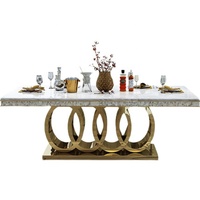 Ensemble de table à manger de luxe avec plateau en marbre, table à manger dorée avec 6 chaises