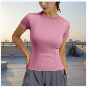 Lightweight Thin Solid Spandex Eco-Friendly Sports Regular Fit Yoga Wear Short-Sleeved Tops Women's Running Fitness T-Shirt - Product Image 3