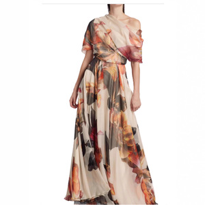 Vestido Maxi Estampado de Un Solo Hombro con Cintura Imperio y Diseño Asimétrico para Eventos Nocturnos - Product Image 1