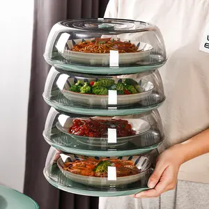 Plaque alimentaire multicouche empilable anti-poussière, pièces, couvercle rond de vaisselle, housse alimentaire en plastique transparent
