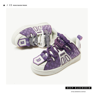 รองเท้าเทรนด์แห่งชาติ - เชือกผูกรองเท้าสองเส้น สไตล์สตรีท รองเท้าบอร์ดสีม่วง รองเท้าคู่สำหรับผู้ชายและผู้หญิง รองเท้าโลฟเฟอร์ - Product Image 4