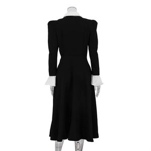 Doppia Zip Patchwork manica lunga primavera 2025 ufficio abiti lunghi donna donna donna elegante abito <span class=keywords><strong>nero</strong></span> con <span class=keywords><strong>colletto</strong></span> <span class=keywords><strong>bianco</strong></span> - Product Image 5