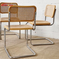 Chaises de salle à manger modernes en bois massif, style mid-century, dossier en rotin tressé durable, pieds chromés, pour la maison, l'hôtel, le café, l'extérieur