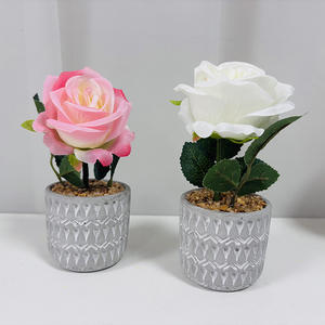 Plante artificielle de haute qualité, rose à <span class=keywords><strong>tige</strong></span> unique <span class=keywords><strong>en</strong></span> <span class=keywords><strong>pot</strong></span>, faux bonsaï pour la décoration de la maison, du bureau, des événements de mariage - Product Image 3