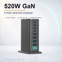 Chargeur GaN 520W tout-en-un, hub de bureau 8 ports, 4C PD100W 4A QC30W, affichage LED visuel, remplace 8, pour ordinateur portable