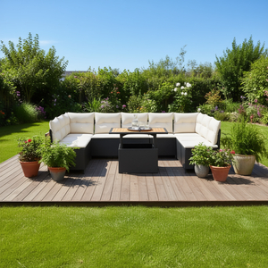 ชุดโซฟาสวนกลางแจ้งทันสมัย 8 ชิ้น หวายสีดำพร้อมเบาะสีครีม ทนทานต่อสภาพอากาศ ดีไซน์ร่วมสมัย - Product Image 2