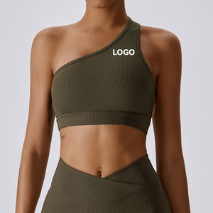 Soutien-gorge de sport à bretelle unique pour femme, compression, personnalisation du logo, doux, confortable, côtelé, 5 couleurs, soutien-gorge de yoga - Product Image 1