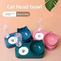 Distributeur d'eau automatique pour chats et chiens à double bol, conception 2-en-1, anti-renversement, en plastique, avec support cervical sécurisé pour animaux