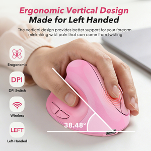Pink <b>Wireless</b> left hand Vertical <b>Mouse</b> Rechargeable 2.4GHz Optical <b>Mouse</b> with sleep prevention function <b>for</b> <b>Laptop</b> Desktop - Product Image 3