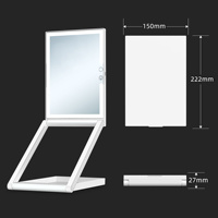 Miroir de maquillage portable pliable carré en plastique LATTIS à double face avec grossissement 10x, éclairage LED, finition argentée, pour le bureau et les voyages, intelligent
