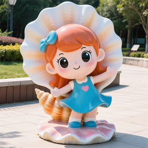 D154 Sculpture en FRP Fille en Robe Bleue Coquillage Conque, Figurine d'Art Moderne Personnalisée, Statue d'Ange Grandeur Nature pour Jardin, Décoration, Image IP Nordique - Product Image 1