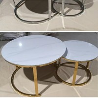 Plateau en marbre blanc de luxe moderne et table ronde en fer plaqué or pour la maison et les meubles de salon